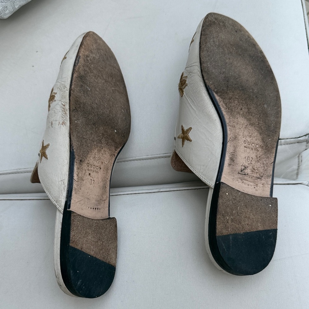 Gucci Cream Mules with Gold Star Accents - Picture 4 of 7
